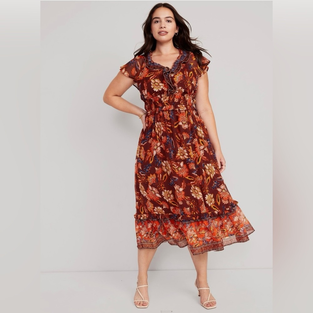 Old Navy Waist Defined Floral Print Midi Dress XS